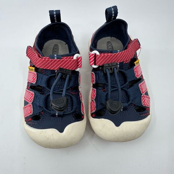 Kids Keen Knotch Creek Water Sandal US8 Navy/Red/White Bungee Lace Bump Toe Shoe - Picture 1 of 8